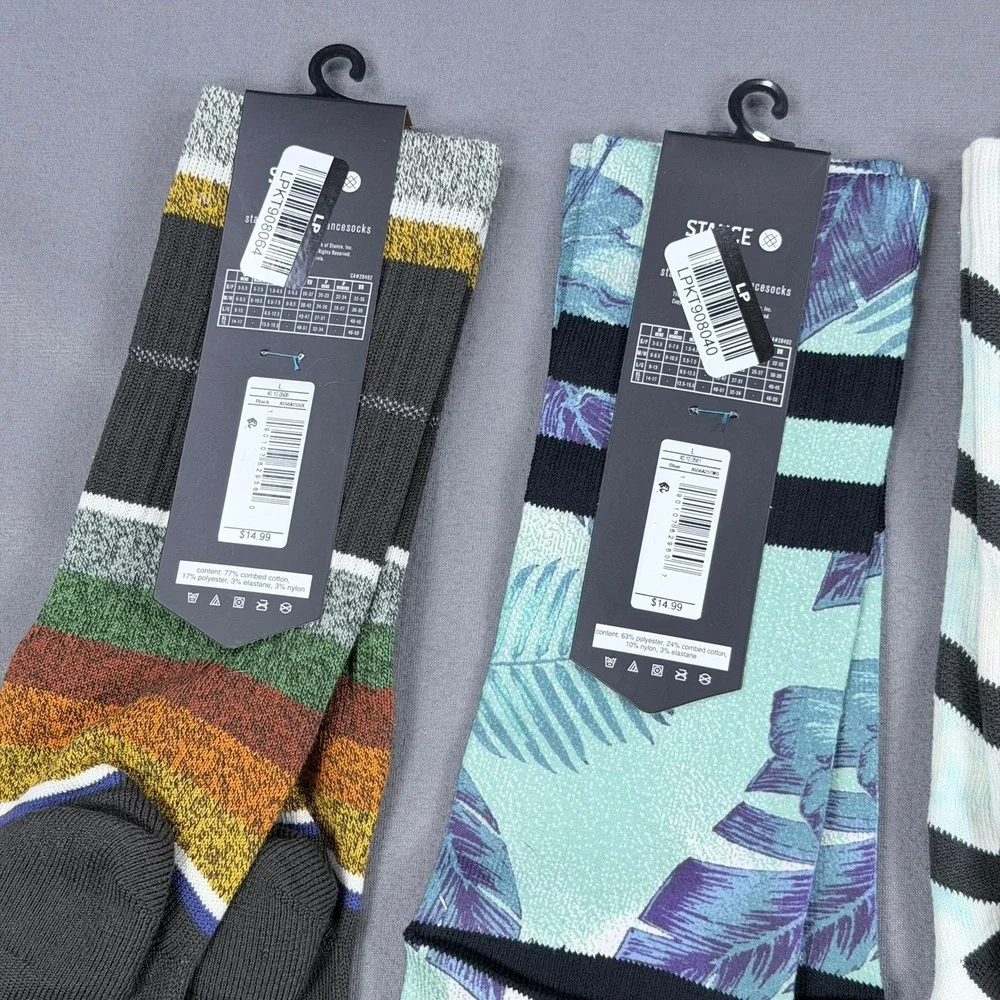 Stance Mens L Multi Cotton Poly Casual Crew Socks 4 Pair Tropical Stripe Chevron
